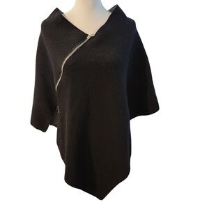 NARDI &‎ TAGLIAFERRI Black Wool Blend Asymmetrical Zipper Poncho O/S Made Italy